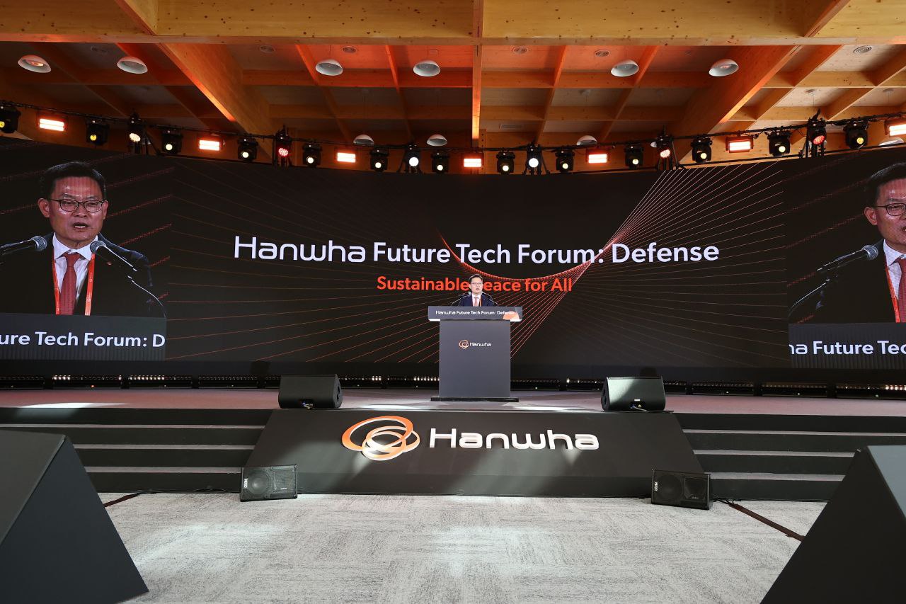 한화에어로스페이스 손재일 대표이사가 환영사를 하고 있다 